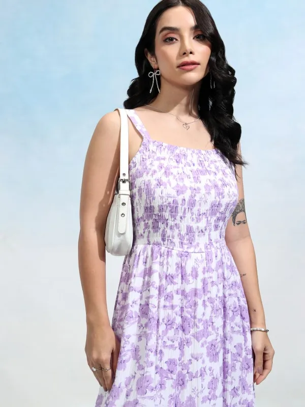 Tokyo Talkies Women Lavender Printed Fit And Flare Dress