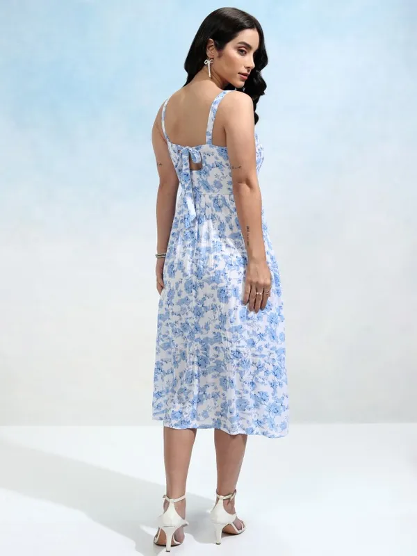 Tokyo Talkies Women Blue Printed Fit and Flare Dress