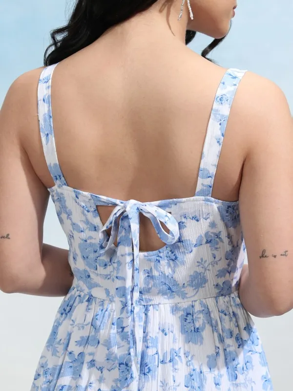 Tokyo Talkies Women Blue Printed Fit and Flare Dress