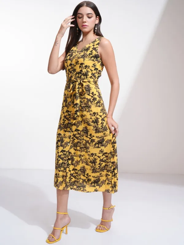 Tokyo Talkies Women Yellow Printed A-Line Dress