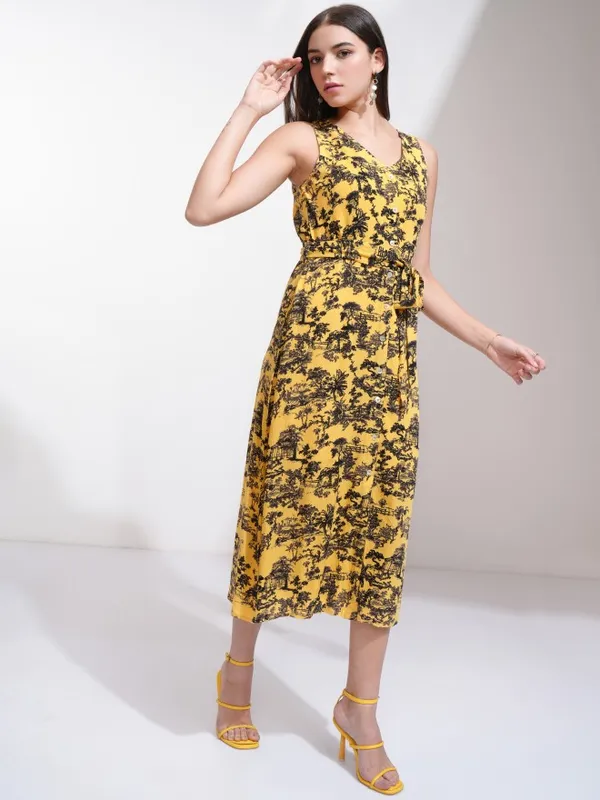 Tokyo Talkies Women Yellow Printed A-Line Dress