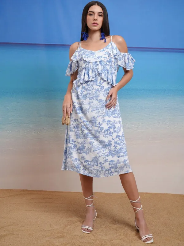 Tokyo Talkies Women White Printed A-Line Dress