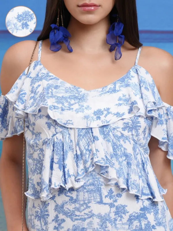 Tokyo Talkies Women White Printed A-Line Dress