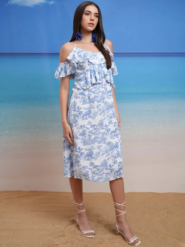 Tokyo Talkies Women White Printed A-Line Dress