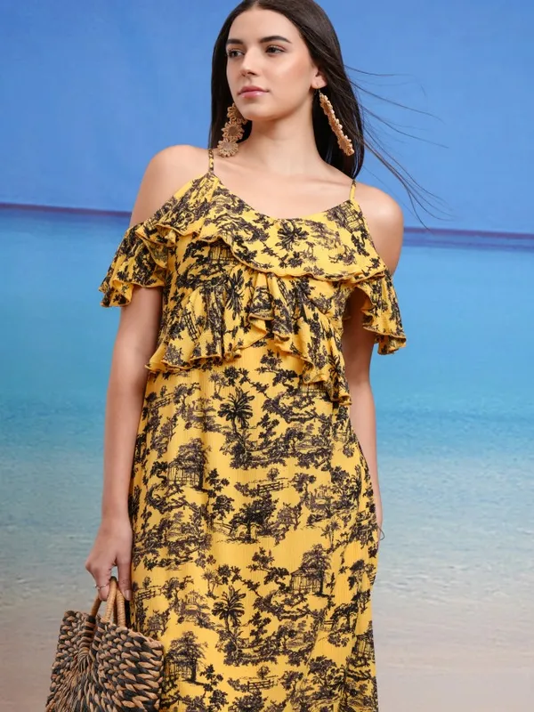 Tokyo Talkies Women Yellow Printed A-Line Dress