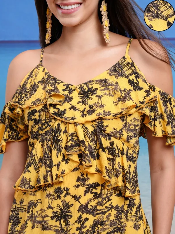 Tokyo Talkies Women Yellow Printed A-Line Dress