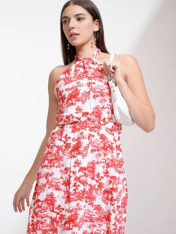 Tokyo Talkies Women White Printed Fit And Flare Dress