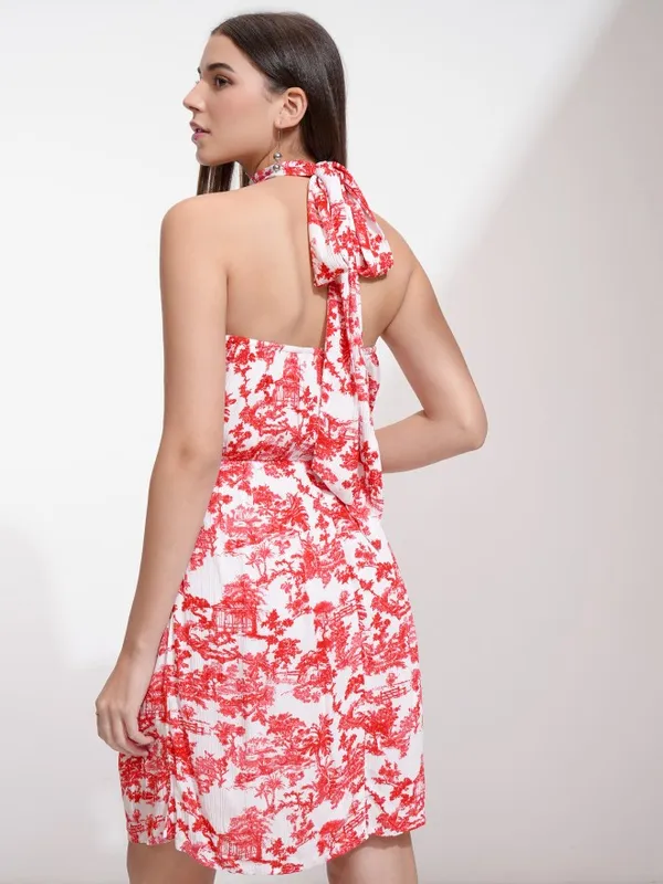 Tokyo Talkies Women White Printed Fit And Flare Dress