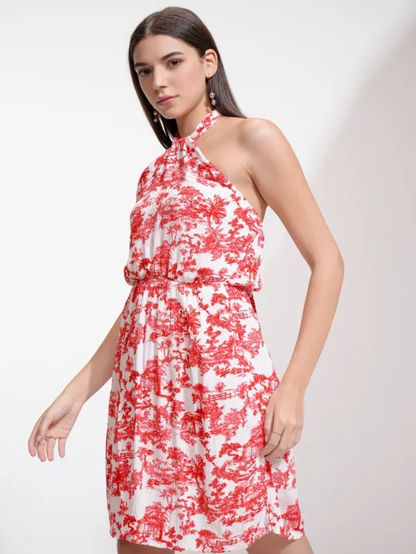 Tokyo Talkies Women White Printed Fit And Flare Dress