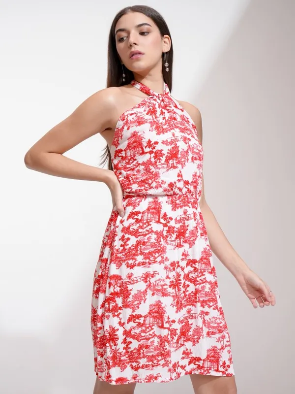 Tokyo Talkies Women White Printed Fit And Flare Dress