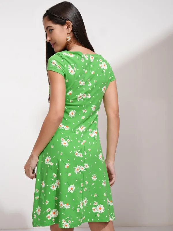 Tokyo Talkies Women Green Printed Fit And Flare Dress