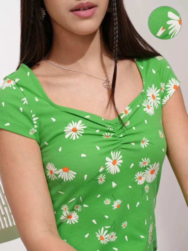 Tokyo Talkies Women Green Printed Fit And Flare Dress