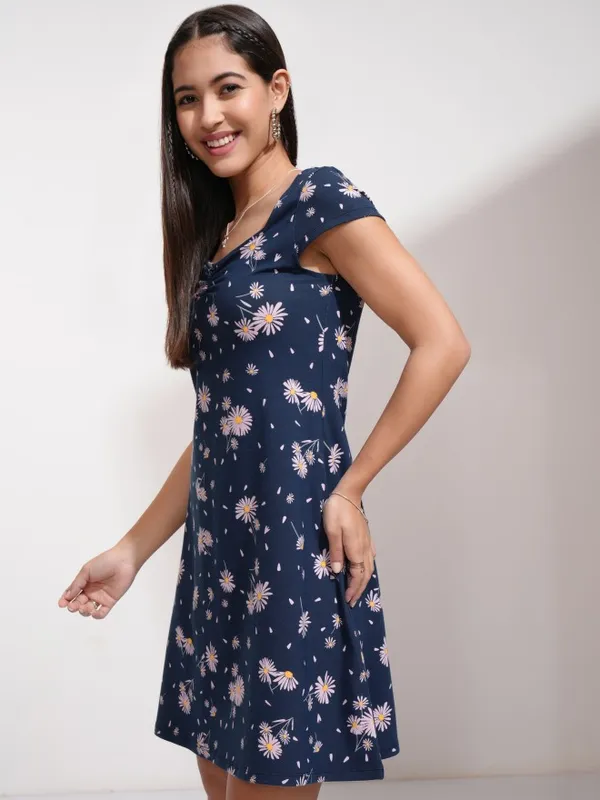 Tokyo Talkies Women Navy Blue Printed Fit And Flare Dress