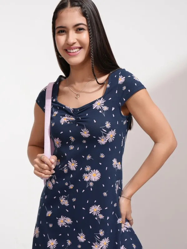Tokyo Talkies Women Navy Blue Printed Fit And Flare Dress