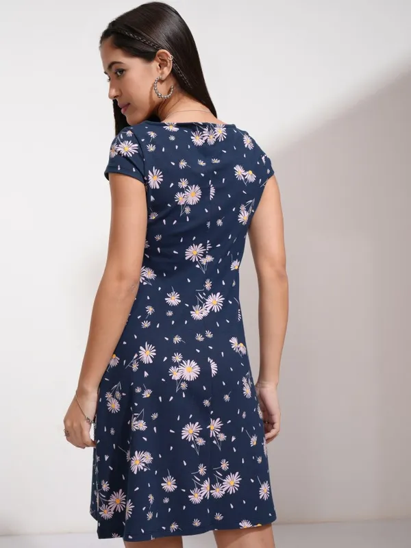 Tokyo Talkies Women Navy Blue Printed Fit And Flare Dress