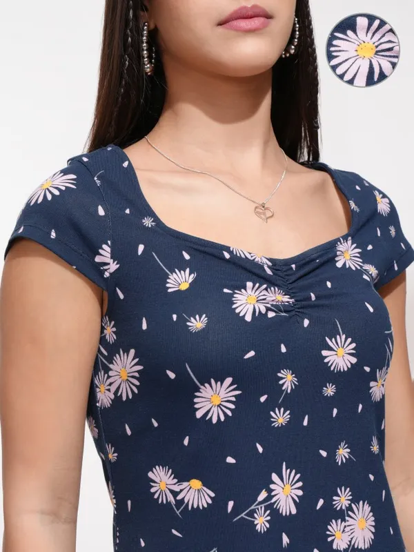 Tokyo Talkies Women Navy Blue Printed Fit And Flare Dress