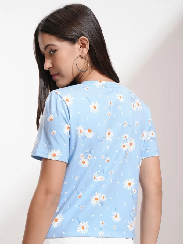 Tokyo Talkies Women Blue Printed Fitted Top
