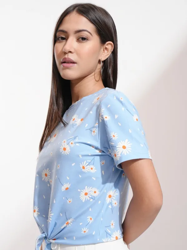 Tokyo Talkies Women Blue Printed Fitted Top