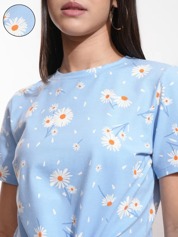 Tokyo Talkies Women Blue Printed Fitted Top