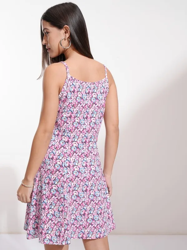 Tokyo Talkies Women Blue Printed Fit And Flare Dress