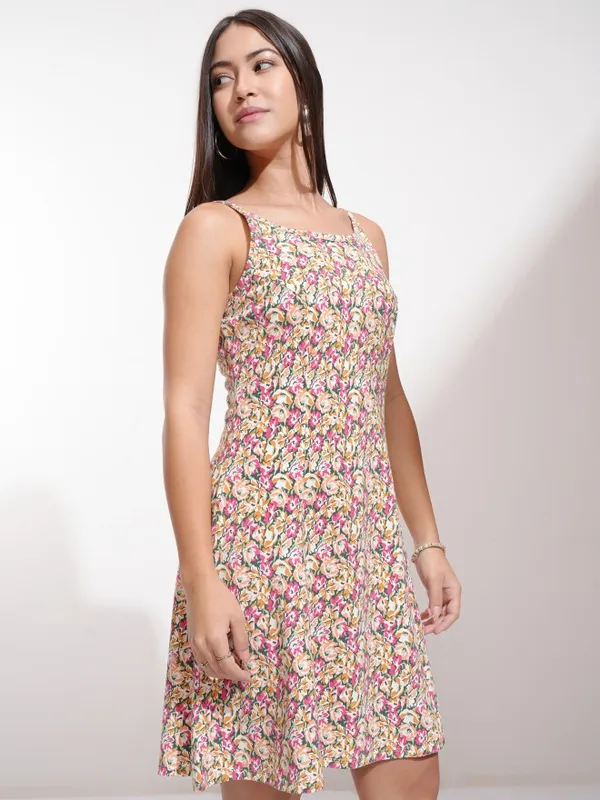 Tokyo Talkies Women Green Printed Fit And Flare Dress