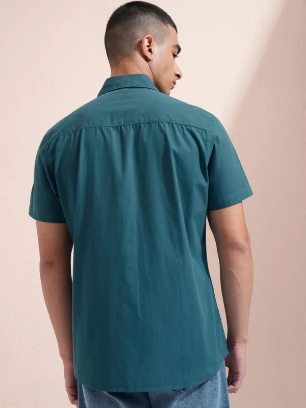 Ketch Men Teal Solid Slim Fit Casual Shirt