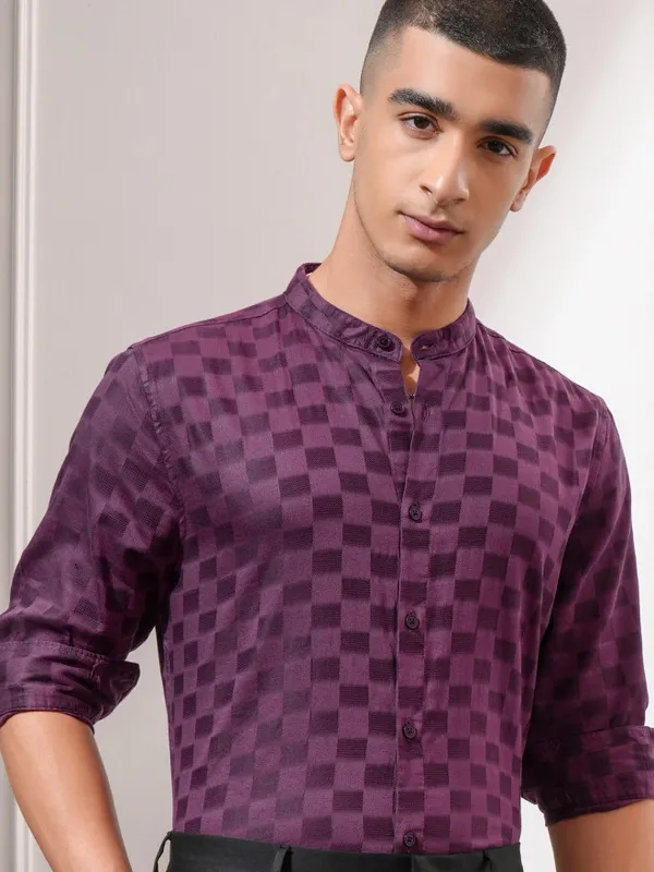 Highlander Men Purple Checked Regular Fit Casual Shirt