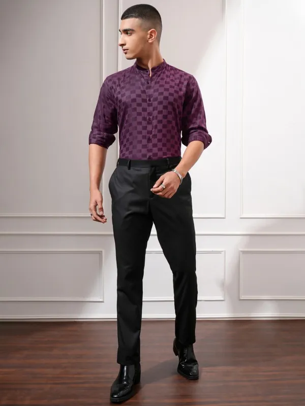 Highlander Men Purple Checked Regular Fit Casual Shirt