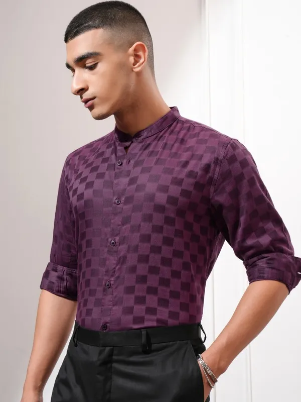 Highlander Men Purple Checked Regular Fit Casual Shirt