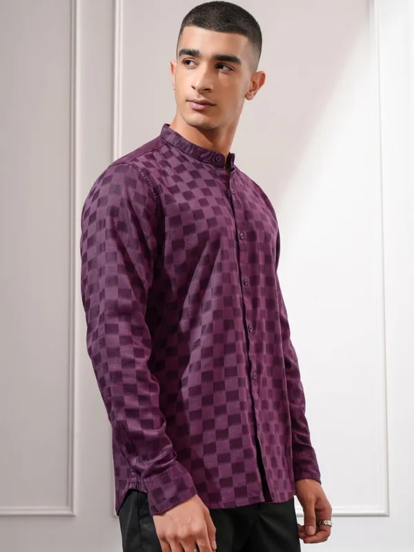 Highlander Men Purple Checked Regular Fit Casual Shirt