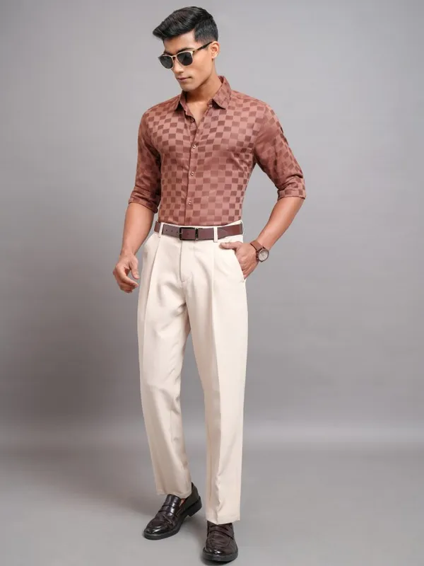 Highlander Men Brown Checked Regular Fit Casual Shirts