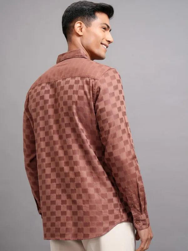 Highlander Men Brown Checked Regular Fit Casual Shirts