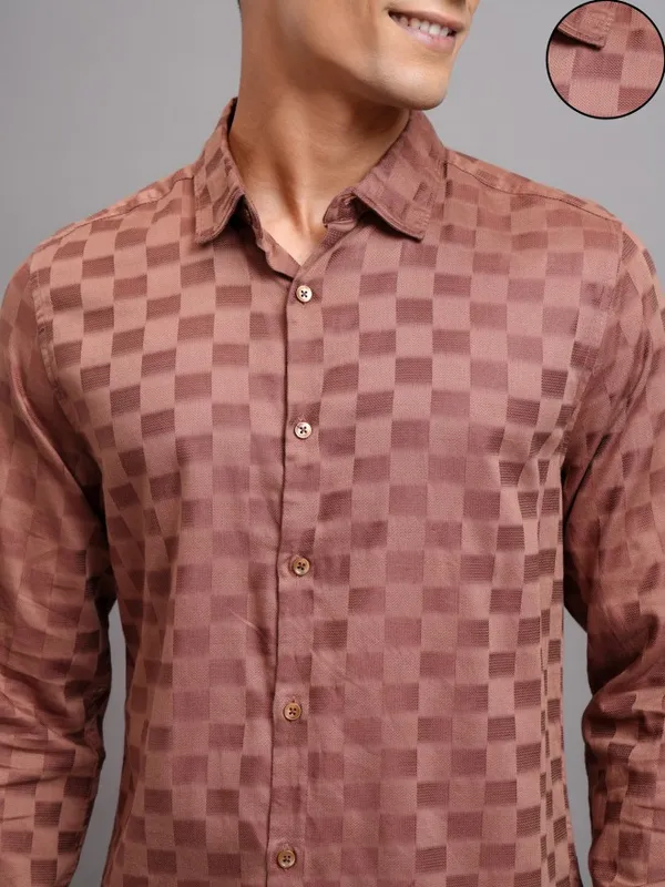 Highlander Men Brown Checked Regular Fit Casual Shirts