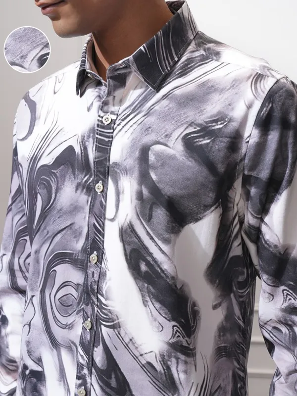 Locomotive Men Charcoal Printed Slim Fit Casual Shirt