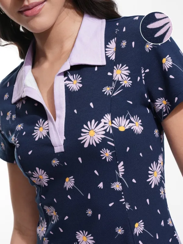 Tokyo Talkies Women Navy Blue Printed Fit And Flare Dress