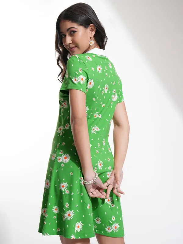 Tokyo Talkies Women Green Printed Fit And Flare Dress