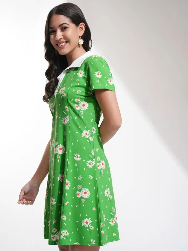 Tokyo Talkies Women Green Printed Fit And Flare Dress
