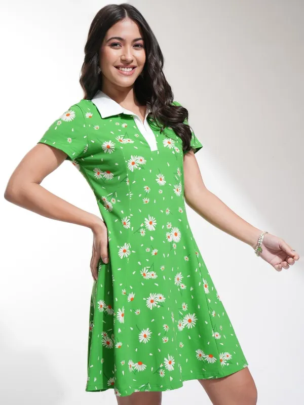 Tokyo Talkies Women Green Printed Fit And Flare Dress