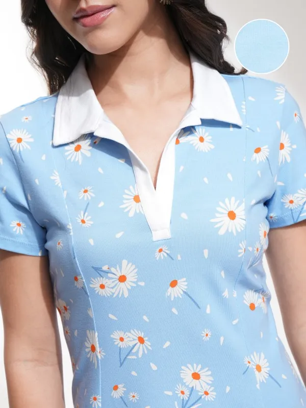 Tokyo Talkies Women Blue Printed Fit And Flare Dress