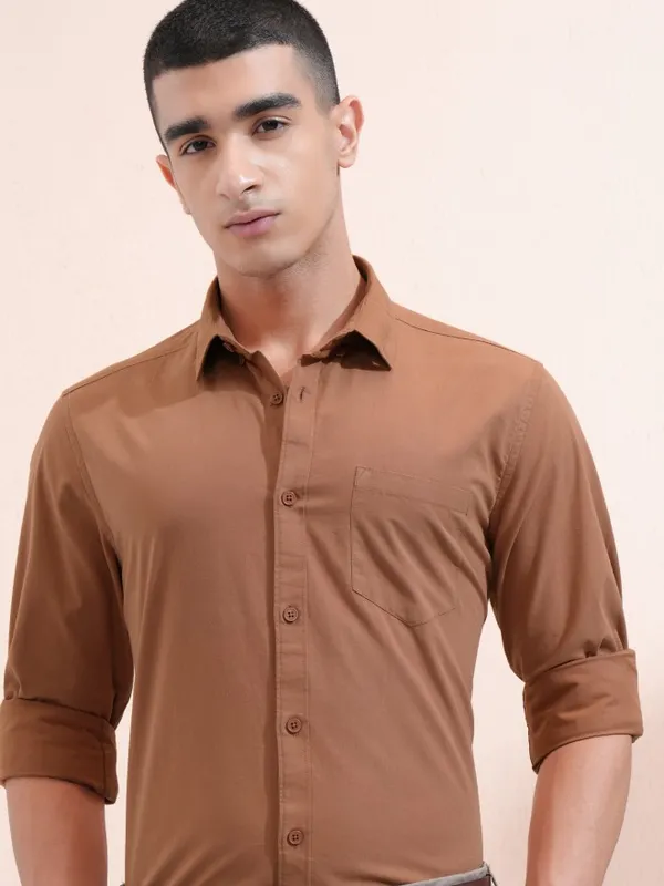 Ketch Men Rust Solid Slim Fit Casual Shirt