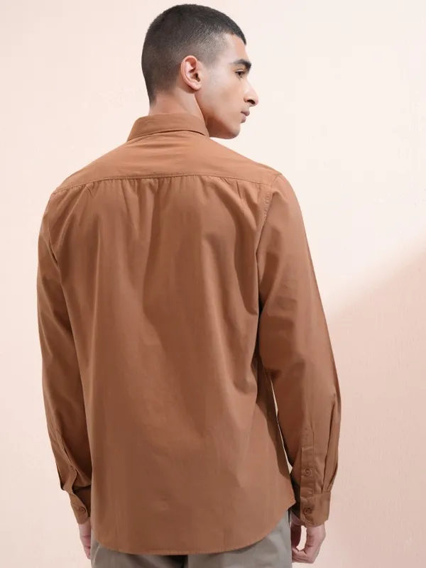 Ketch Men Rust Solid Slim Fit Casual Shirt