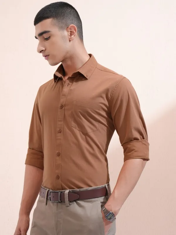 Ketch Men Rust Solid Slim Fit Casual Shirt