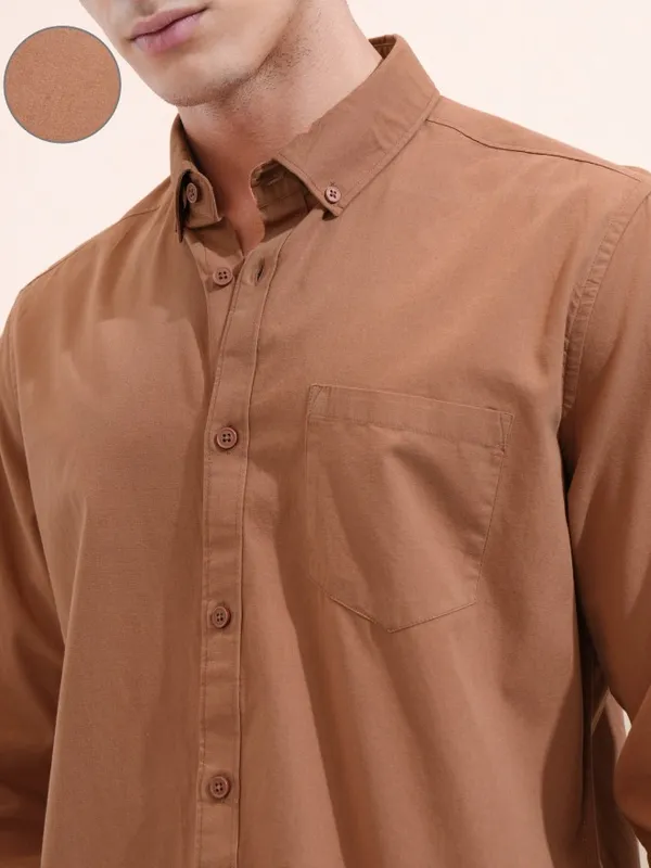 Ketch Men Rust Solid Slim Fit Casual Shirt