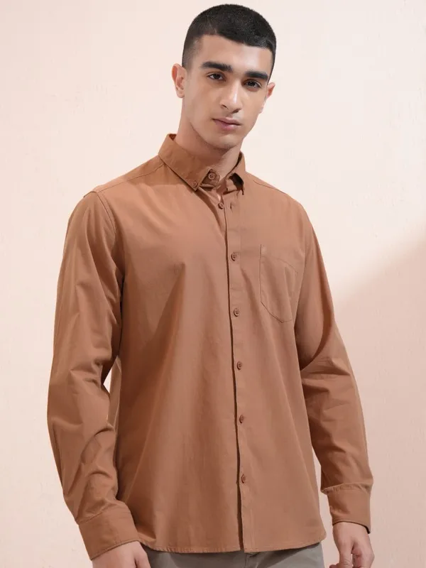 Ketch Men Rust Solid Slim Fit Casual Shirt