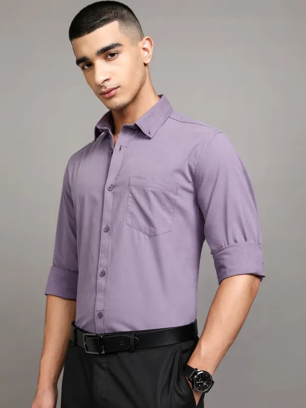Ketch Men Lavender Solid Slim Fit Casual Shirt