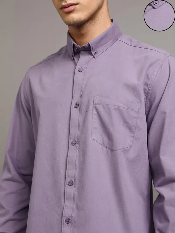 Ketch Men Lavender Solid Slim Fit Casual Shirt