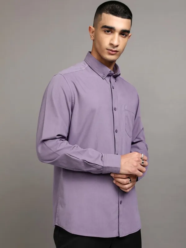 Ketch Men Lavender Solid Slim Fit Casual Shirt