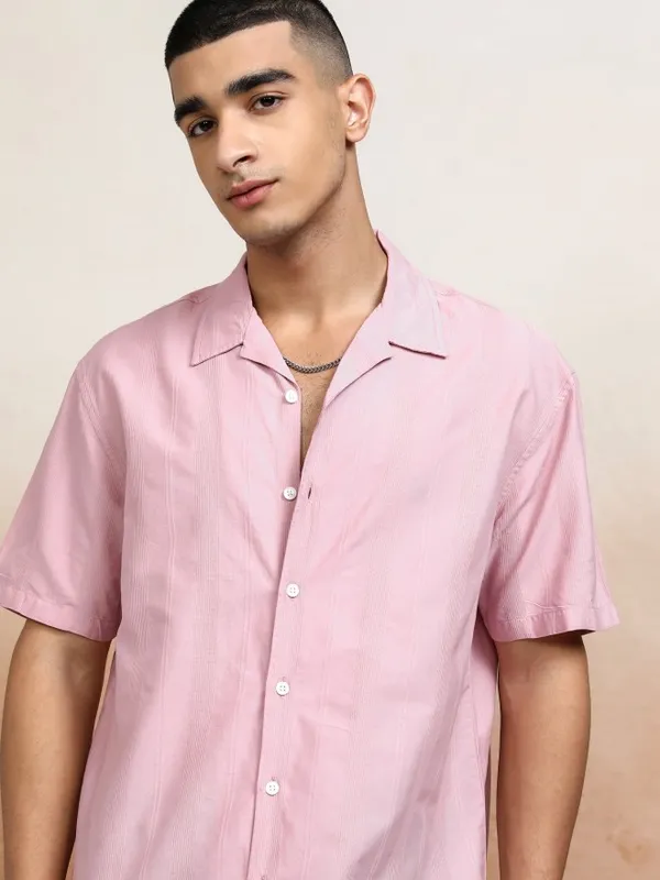 Highlander Men Pink Striped Relaxed Fit Casual Shirt