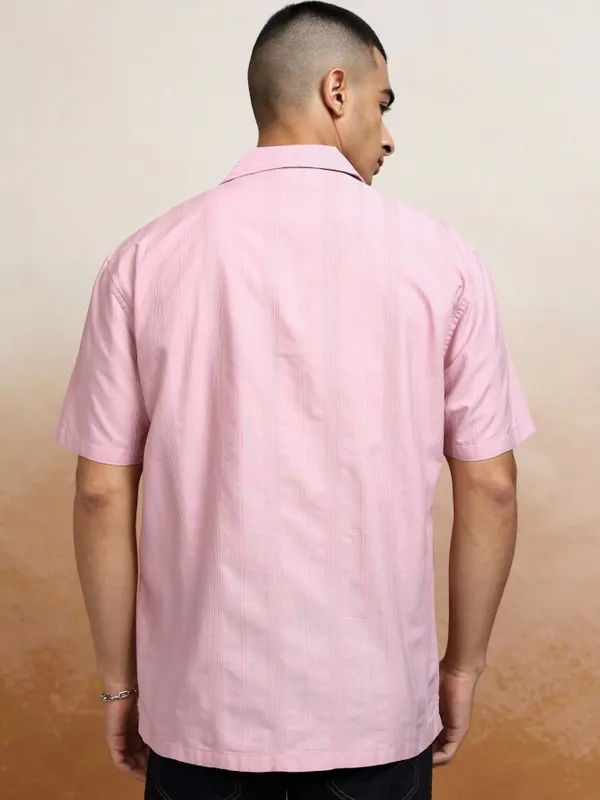 Highlander Men Pink Striped Relaxed Fit Casual Shirt