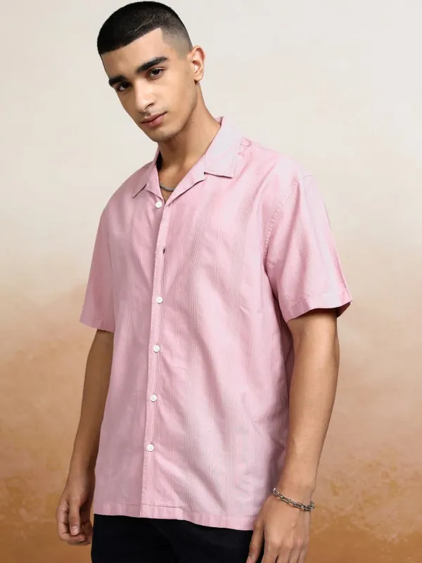 Highlander Men Pink Striped Relaxed Fit Casual Shirt